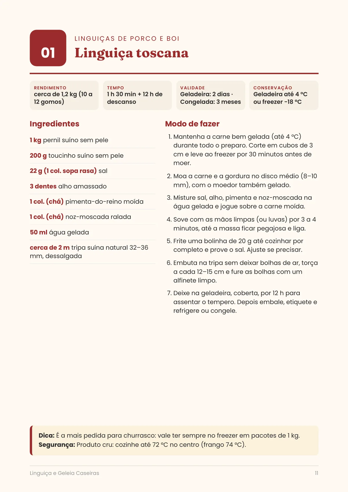 Página real do PDF Linguiça e Geleia Caseiras: receita de linguiça