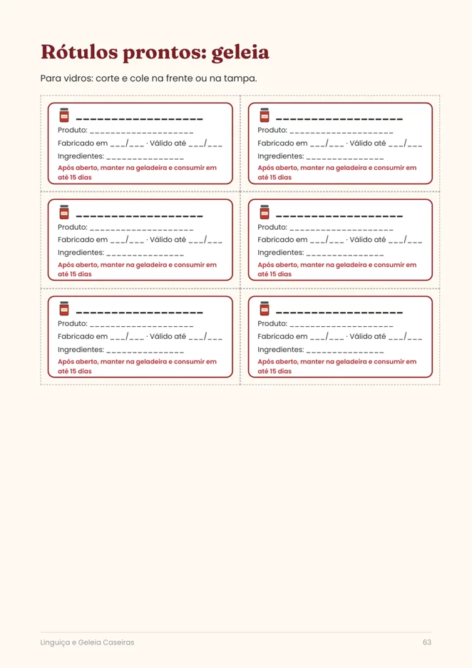 Página real do PDF Linguiça e Geleia Caseiras: rótulos de geleia