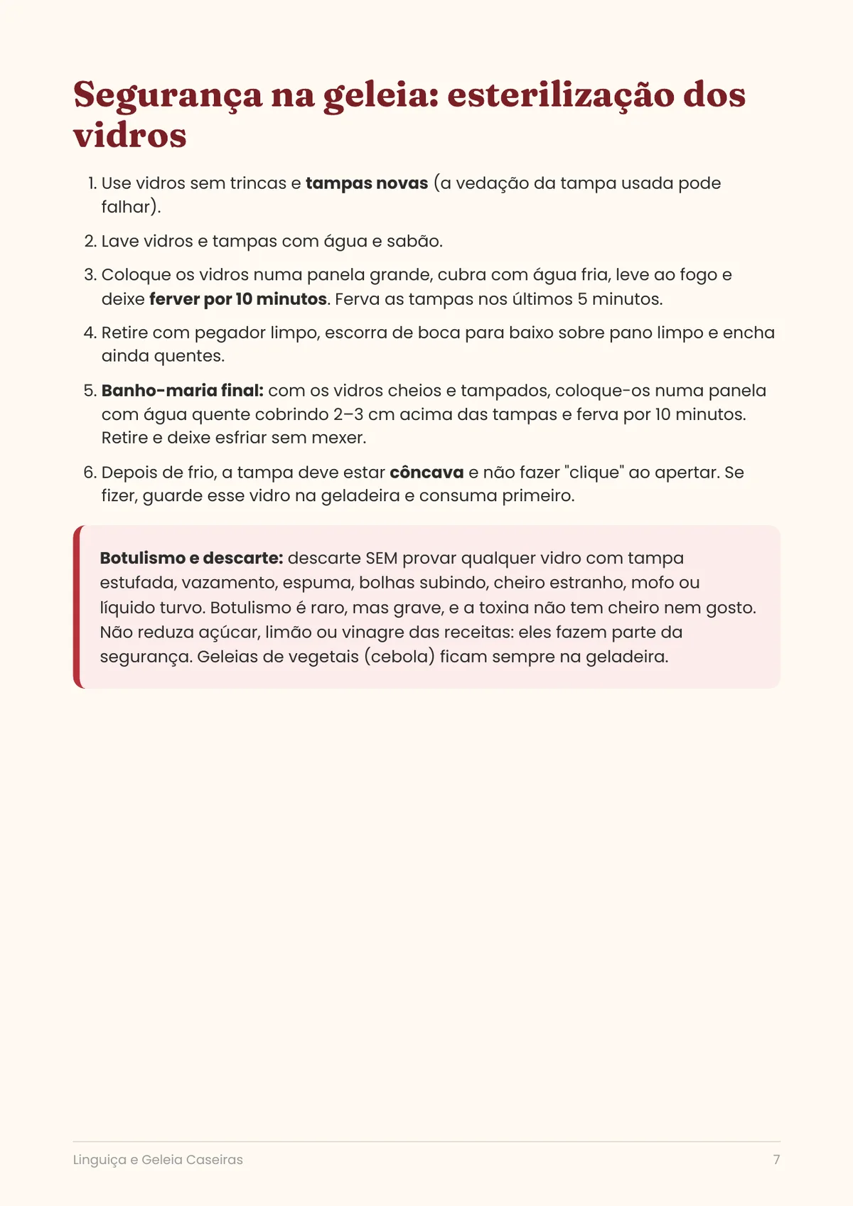 Página real do PDF Linguiça e Geleia Caseiras: página de segurança